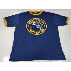 Death Wish Coffee Co. T-Shirt "We Can Brew It!" Men's 2XL Blue Yellow HTF